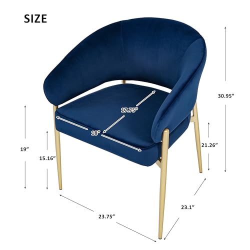 Merax Blue Upholstered Fabric Dining Chairs Set of 2, Modern Kitchen Side Chairs with Gold Leg for Dining Room Living Room Restaurant by Merax - Image 5