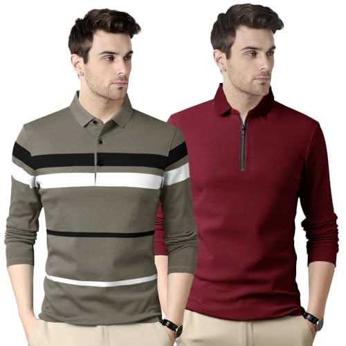 Image of Noble Monk Men's Polycotton Regular Fit Full Sleeves Polo T-Shirt