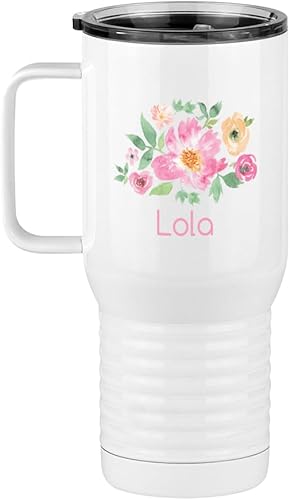 Miniatura 3 de Just So Posh Lola Flowers - Vaso de café de viaje con asa y tapa deslizante, color blanco de 20 onzas, color camello polar, acero inoxidable,