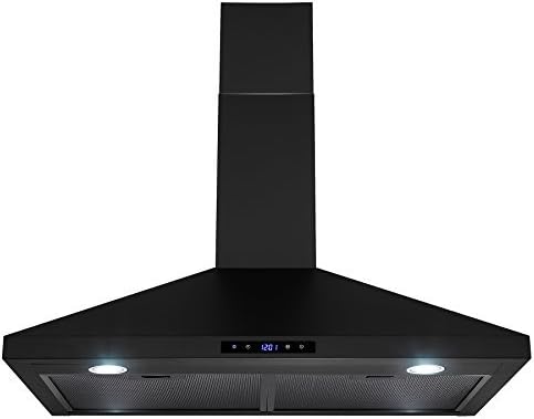 Golden Vantage Wall Mount Black Painted Stainless Steel Kitchen Range Hood with Touch Panel and LED lights (30 in.)