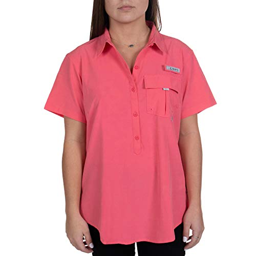 HABIT Women’s Trapper Junction Short Sleeve River Shirt, Calypso Coral, Medium
