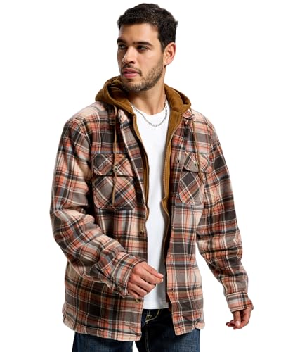 Image of TanBridge Men's Cotton Plaid Shirts Jacket Full Zip Fleece Flannel Sherpa Lined Hoodies Heavyweight Hoodies Jacket for Men