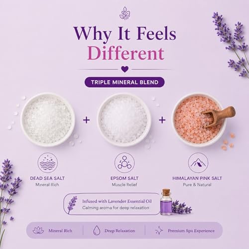 Image of Calm Salt Lavender Bath Salt 350g | Dead Sea Minerals, Epsom & Himalayan Pink Salt | Magnesium Rich Relaxation Soak For Stress Relief | Calming Spa Foot Bath & Period Comfort Routine