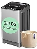 25 lbs Full Automatic Washing Machine with LED Display Compact Washing Machine with a Glass Cover Drain Dump, 10 Wash Programs and 8 Water Levels Ideal for Dorms, Apartments, RV, Grey