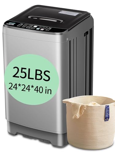 25 lbs Full Automatic Washing Machine with LED Display Compact Washing Machine with Drain Dump, 10 Wash Programs and 8 Water Levels Ideal for Dorms, Apartments, RV, Grey