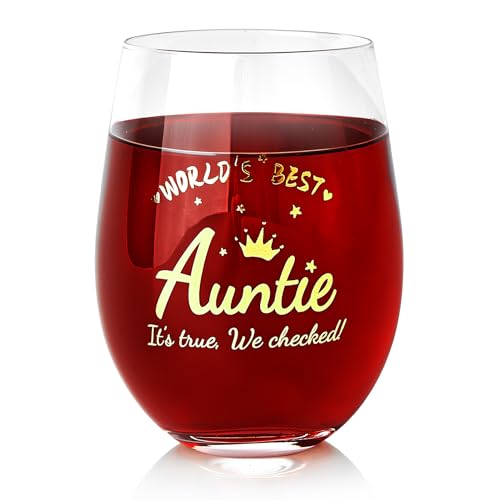 TOONGEEN Regalo di compleanno per la zia, regalo di Natale personalizzato senza stelo bicchieri da vino rosso per zia, idee regalo di compleanno uniche per lei da nipote nipote, 540 ml