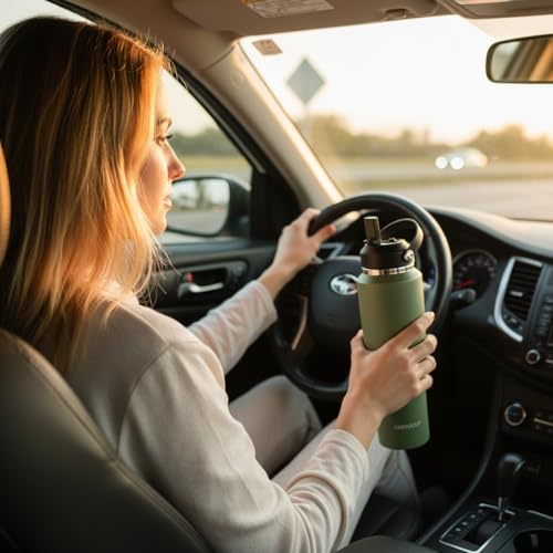 Image of 40oz Water Bottle with Powder Coated, Fit in Any Car Cup Holder, Water Bottle with Straw Lids, Stainless Steel Insulated Water Flask Double Wall Leak-proof BPA Free to Keep Cold&Hot