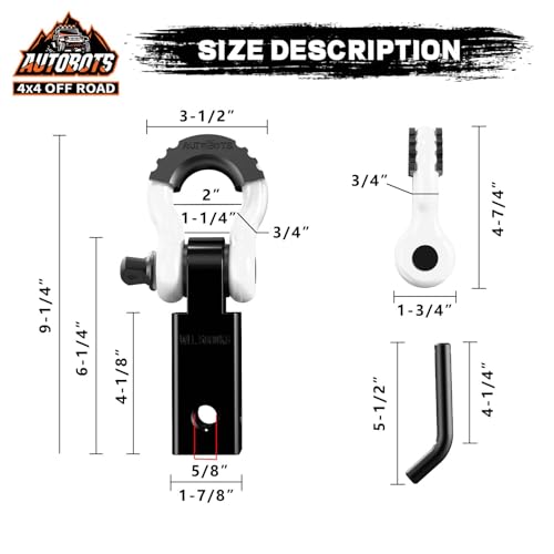 AUTOBOTS Tow Hitch Receiver 2", 45,000 Lbs Break Strength Shackle Hitch Receiver with 5/8" Screw Pin, 3/4 Shackle, Towing Accessories for Vehicle Trailer Recovery Off-Road White&Black by AUTOBOTS - Image 4