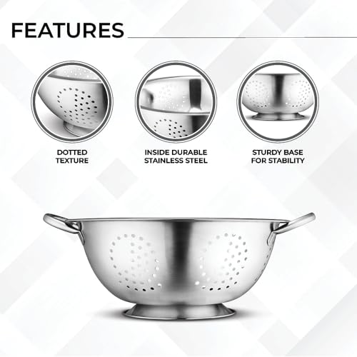 AVADOR Set of 3 Stainless Steel Colanders, Comes in 1. 3 and 5 Quart for all your Cooking | Baking | Prepping Needs