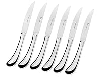 Stanley Rogers Pistol Grip Steak Knives Set of 6 – Silver Mirror-Polished Stainless Steel Blades with Ergonomic Handles, Durable and Stylish Cutlery for Effortless Dining