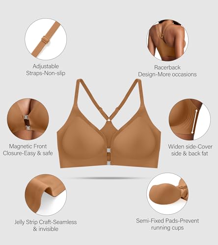 Image of DEANGELMON Front Closure Bras for Women Racerback Bra No Underwire Seamless Push Up T-Shirts Bras Supportive Womens Bralettes