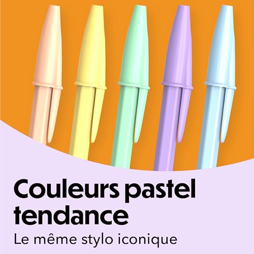 BIC Cristal Pastel Stylos-Bille Pointe Moyenne (1,00 mm) Encre bleue rechargeable - Corps pastel assortis, boîte de 10 – vue 2