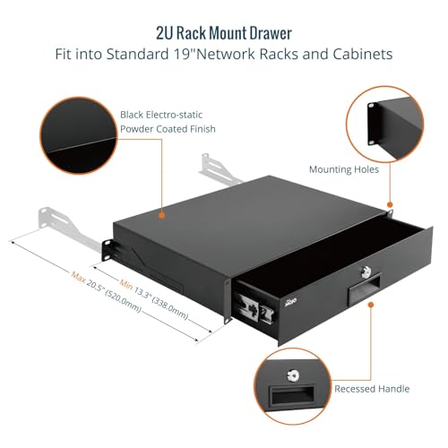Tecmojo 2U Rack Drawer,Rack Mount Drawer for 19in Network Equipment/Server/AV Rack or Cabinet Enclosure,Sliding and Lockable Server Rack Drawer - Load-Bearing 44lb (20kg),with Cable Management Holes