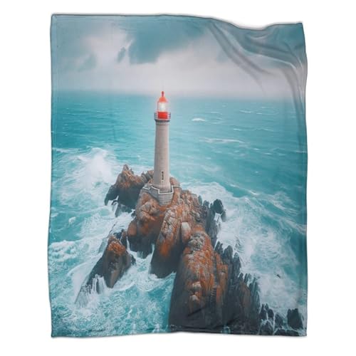 Leuchtturm Kuscheldecke 80x90inch(200x230cm),weich & Warm,extra Flauschig Als Sofadecke Sea Landscape Wohndecke Yogadecke Tagesdecke,Plüsch Sofaüberwurf