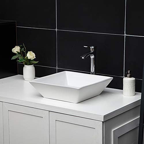Vessel Sink Square - Ghomeg 16''X16'' Small Square Bathroom Vessel Sink Above Counter White Porcelain Ceramic Vessel Vanity Sink Art Basin #TOP3