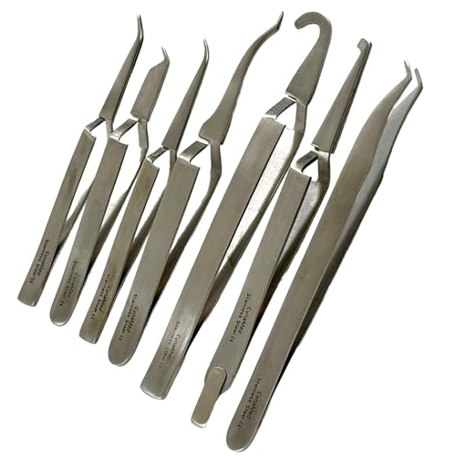 Orthodontic Dental Brace Placing Tweezers to Hold and Remove Dental Mouth Brackets - Stainless Steel (7 Pack)