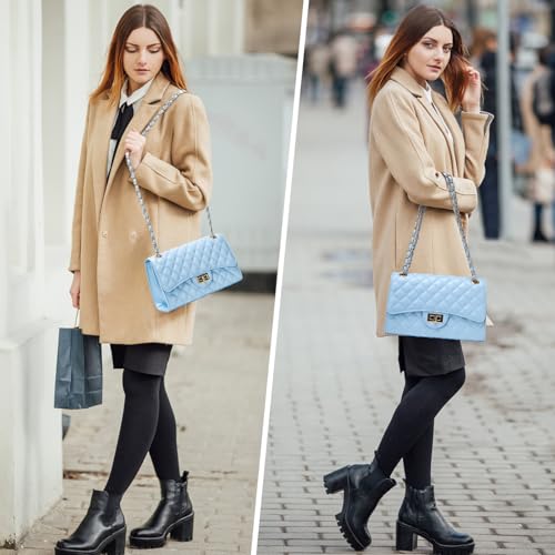 Image of Quilted Leather Crossbody Bags for Women Trendy Ladies Shoulder Purse Satchel HandBag with Chain Strap