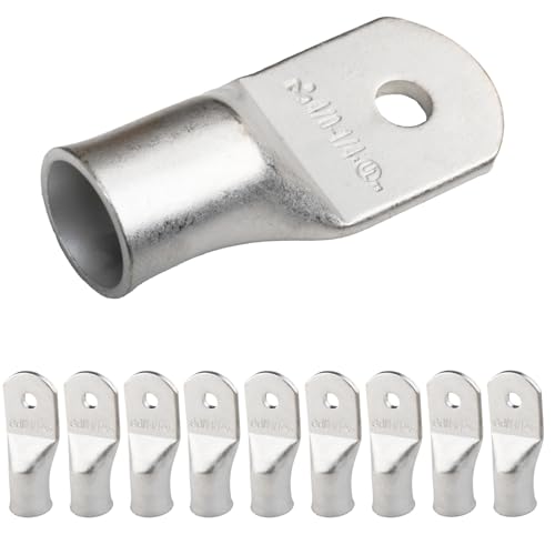 SELTERM 4/0 AWG (95 mm²) - 1/4" (M6) ⌀ Hole UL Marine Grade Wire Lugs, Battery Cable Ends, Tinned Copper Eyelets, Tubular Ring Terminal Connectors [B92-1/4] - 10 Pack