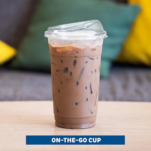 Image of Freshware Clear Plastic Cups with Strawless Sip Lids [100 Cups - 20 oz] Disposable Tumblers for Iced Coffee, Smoothie, Milkshake, Cold Drinks