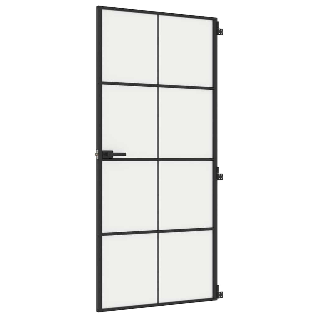 Porte intérieure mince noir 93x201,5 cm verre trempé aluminium