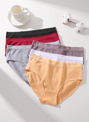 READY TO LOVE Cotton Underwear Womens Sexy Panties Lace Waistband Full Coverage Briefs Ladies Bikini Hipster 6 Pack — view 7