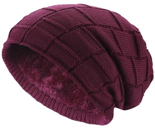 Preisvergleich Produktbild Hatstar Warme gefütterte Beanie Mütze Wintermütze Strickmütze Flechtmuster mit Fleece Innenfutter (dunkelrot)