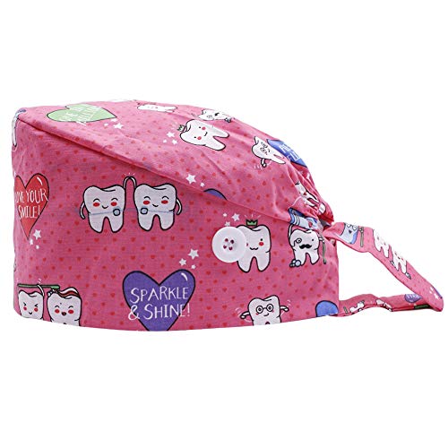 CHUANGLI 3Pcs Gourd-Shaped Working Caps with Upgrade Sweatband Adjustable Hats Head Cover- Women/Men (B08# Tooth Black Grey Pink) - Thumbnail 6