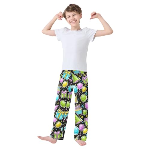 ZZXXB Happy Birthday Party Boys Long Pants Soft Trousers Elastic Waist Kids Lounge Bottoms with Pockets S-XL2
