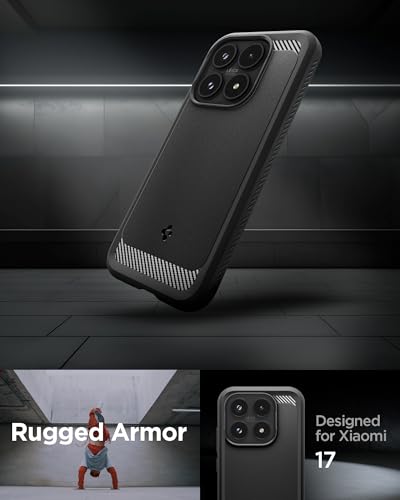 Image of Spigen Rugged Armor | Compatible with Xiaomi 17 Back Cover Case [Flexible] [Air Cushion Protection] | TPU - Matte Black