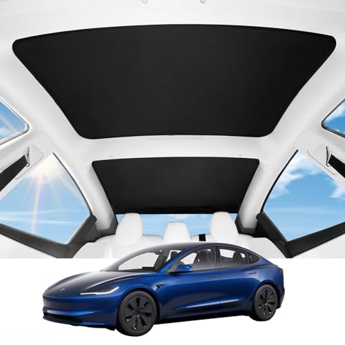 Upgraded Model 3 Sunshade Roof for 2024-2026 Tesla Model 3, Patent Magnetic Seamless Design for Sunshade Accessories with No Gaps at All, Heat Insulating Sun Shade, with Storage Bag,Black