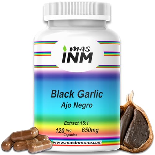 Ajo Negro 9750 mg – Extracto 15:1 Natural y Potente – Bajar Tensión Arterial, Colesterol y Mejorar Circulación – Sin Olor – Antioxidante – Pastillas con Alicina – 120 Cápsulas - 4 Meses – Masinmune
