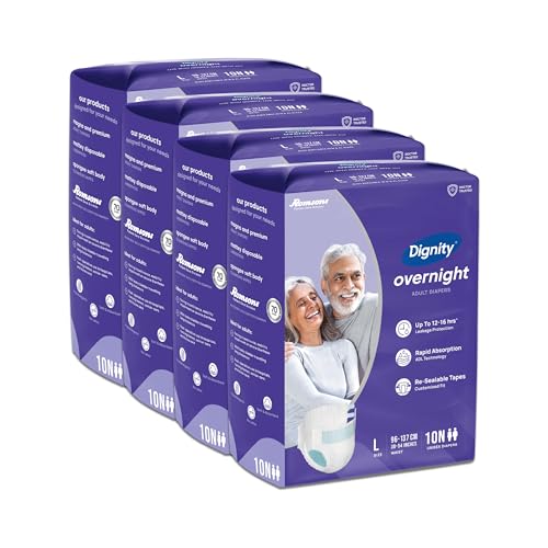 Image of DIGNITY Overnight Tape Style Adult Diapers - L (40 Pieces) With Wetness Indicator and Leakage Protection Upto 12-16 Hrs.