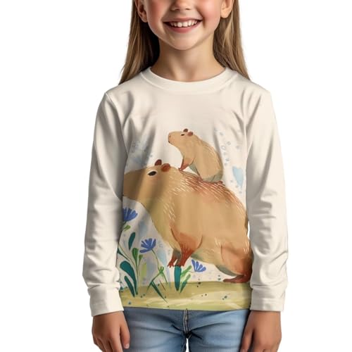 Image of Girls Cartoon Print Long Sleeve Graphic Tee Casual Crew Neck T-Shirts for 3-16 Years Little Girls