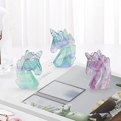 Artistone 2" Unicorn Crystal Gemstone Statue Figurine Sculpture Collection Hand Carved Reiki Healing Crystal Stone(Rainbow Fluorite) #TOP5