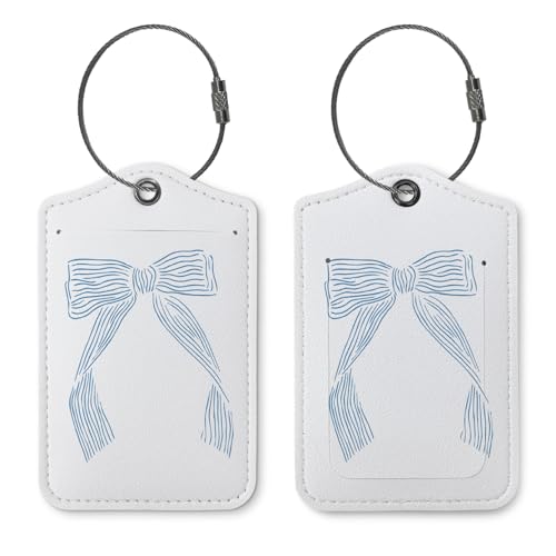 ZFQ Coquette Luggage Tags for Suitcases,Bow Preppy Luggage Tag,Bule Trendy 2 Pack Luggage Tags for Travel,Teen Girls Gifts Suitcase Tags