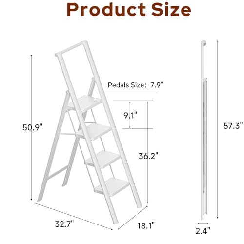 GameGem 4 Step Ladder Folding Step Stool Stepladders with Anti-Slip and Wide Pedal for Home and Kitchen Use Space Saving (White) by GameGem - Image 7