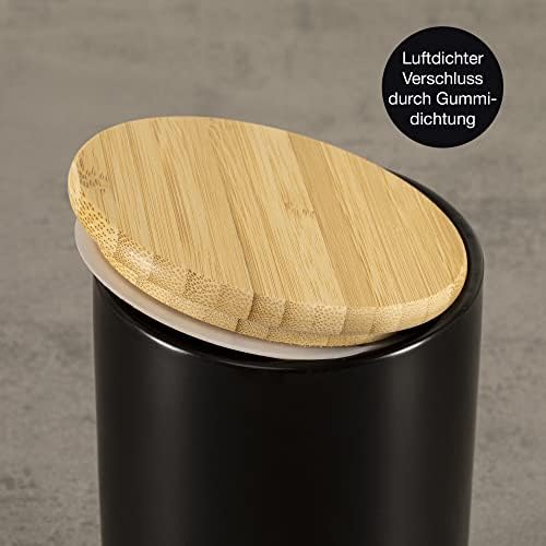 Moritz & Moritz Black Storage Jar 600 ml - Ceramic jar with lid made of bamboo - Ceramic storage jar for biscuits, tea, sugar, coffee beans and more