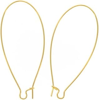 50pcs Adabele Tarnish Resistant Yellow Gold Plated Kidney Earring Hook 43mm | Metal Long Earring Findings Secure Locking Loops to Attach Charms Gemstones Dangles Earrings Making