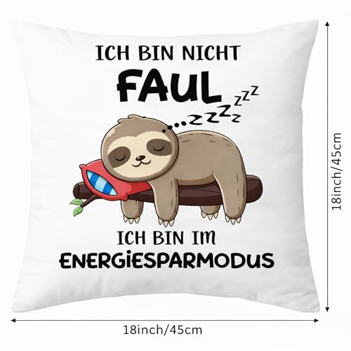 PIujsym Faultier Geschenk Kissenhülle 45x45 cm Lustige Geschenke für Frauen Männer Geburtstag faultier Kissen Bezug mit Spruch Energiesparmodus Deko Wohnzimmer Dekokissen Geschenkidee
