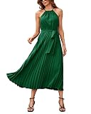 Sexyasasii Women's Pleated Halter A-Line Dress 2023 Summer Casual Sleeveless Belted Swing Cocktail M