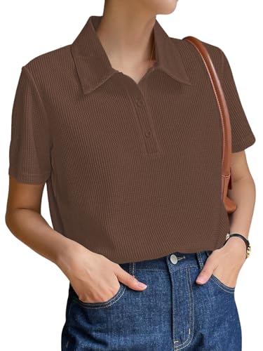Image of Leriya Fashion Women's Summer Polo T-Shirt - Lightweight Breathable Short Sleeve Collared T-Shirt, Casual Loose Fit Everyday Top for Women