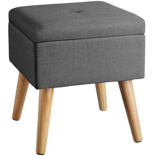TecTake® Taburete con Almacenaje Ideal para Dormitorio, Puff Salon o Banqueta Dormitorio, Fusiona Tipo Otomana con Función de Baul y Puff Almacenaje - 32,5 x 32,5 x 36,5 cm Gris Oscuro
