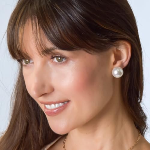 Big Simulated Pearl Clip On Earrings for Women - Oversized Classic Faux Round Large Clip Ons, Hypoallergenic and Safe for Sensitive Ears2