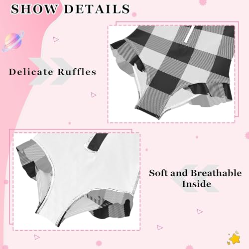 Girls One Piece Swimsuits Long Sleeve Swimsuit Zipper Bathing Suits White Black Plaid4