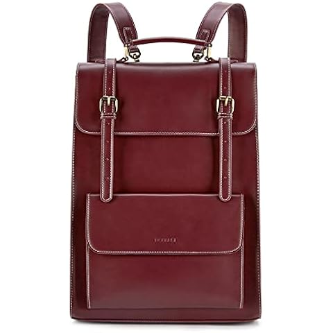 ECOSUSI Laptop Rucksack Damen 15,6 Zoll Schulrucksack Mädchen Leder Daypack Cover