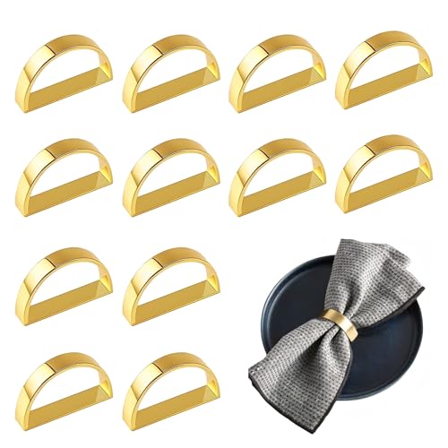 12 Pcs Anneaux de Serviette, Rond de Serviette Doré en Forme de D Elégantes Boucles De Serviettes en Métal Décoration De Table pour Fête de Mariage...