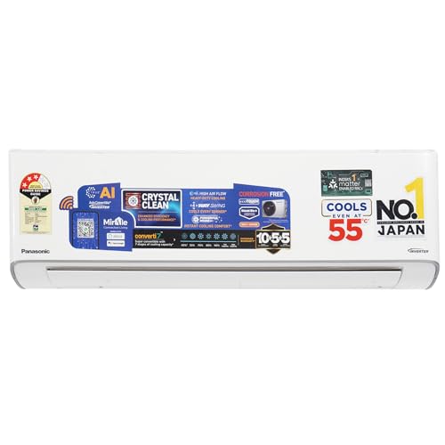 Image of Panasonic EU 7 in 1 Convertible 1Ton 3Star Smart Inverter Split,(100%Copper Condenser, CS /CU-EU12BKY3FM),With MirAie & Matter Certified 55Tested, High CFM & Eco tough Outdoor Crystal Clean Technology