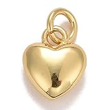 KitBeads 10pcs 18K Real Gold Plated Heart Charms Brass Sweet Love Charm Mini 3D Valentine's Day Pendants for Jewelry Making Bracelets Necklace Bulk