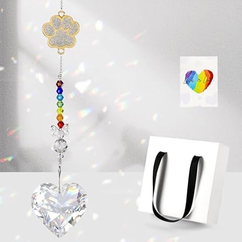 BEQUZON Pet Memorial Gift Suncatchers with Sympathy Card, Crystal Heart Decor for Kitchen Bedroom Window Cover