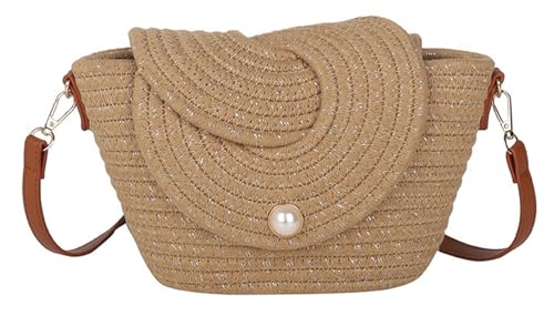 Trendy Summer Woven Crossbody Shoulder Bag for Women Small Straw Shell Tote Purse Vacation Beach Handbags